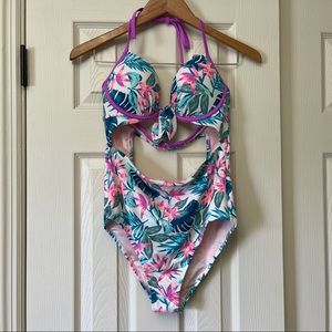 Shade & Shore Swim Suit 36B One Piece Palm Floral